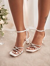 billiga Bal-Dam Sandaler Ankelrem klackar Bröllop Fest Semester Strass Stilettklack Rundtå Elegant Mode Imitationsläder Ankelrem Svart Vit Grön