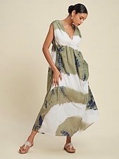 economico Abiti da vacanza-Per donna Abito Elegante Abito Lungo Maxi Abito Verde Senza Maniche Sfumatura Stampa Estate Scollo a V Vacanza Casual Quotidiano S M L