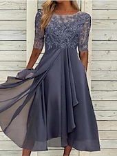 ieftine Rochii din chiffon-Pentru femei Rochii Midi Rochie de dantela Rochie de Cocktail Rochie pentru invitata de nunta Rochii din Șifon Elegant Oficial Nuntă Petrecere Fit regulat Manșon Jumate Stil Nautic Albastru piscin