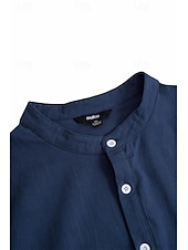 ieftine Clasic-Bărbați Cămașă cu guler bandă Cămașă popover Cămașă de vară Costum de plajă Cămașă casual Simplu Casual Zilnic Alb Albastru Închis Albastru Celest Deschis Bej Manșon Lung Guler Primavara vara