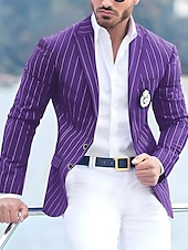 preiswerte Herrenblazer-Herren Abschlußfeier Abendkleidung Blazer Geschäft Formeller Abend Hochzeitsfeier Nur oben Mode Lässig Sommer Frühling &amp; Herbst Polyester Streifen Tasche Lässig / Alltäglich Einreihig Blazer Schwarz