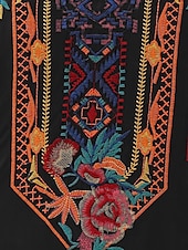billige Kvinnenes ferietopper-Dame Bluse Geometrisk Bohem 3/4 ermer V-hals Vanlige topper Daglig Broderi Svart Hvit Gul Rød Blå Sommer