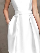 preiswerte Cocktailkleider-A-Linie Cocktailkleider Partykleid Hochzeitsgast Abschluss Kurz  Mini Ärmellos Boot-Ausschnitt Pink Kleid Satin V-Rücken mit Falten Kleidern