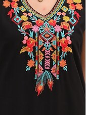 billiga Damklänningar-Dam Svart klänning Mini klänning Broderad Cocktailfest Datum Semester Ledigt Boho V-hals Kortärmad Fjäril Svart Vit Orange Färg