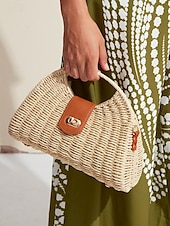 tanie Torby i torebki-Damskie Torebka Worek słomy Torba kopułkowa Słomka Impreza Święto Plaża Klamra Duża pojemność Multi Carry Jednokolorowe Khaki Beżowy