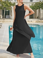 preiswerte Bodenlänge-Strandhochzeit Etuikleid Mutter der Braut Kleid Elegant Einfach Schmuckkragen Knöchellänge Stretch Chiffon Ärmellos mit Stufen Einfarbig kostenlose Maßanfertigung