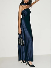 economico Abiti da sposa-Abiti da matrimonio per invitati in stile Sheath abito elegante formale black tie lunghezza totale senza maniche senza spalline in charmeuse con spalline 2025