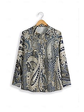 halpa Naisten Boho Topit-Naisten paita elegantti vintage muoti paisley napitettu printti pitkähihainen normaalitoppi kauluskotelo rento päivittäinen loma sininen kevät syksy