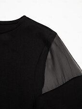 billiga Tvådelade set-Dam Vardaglig stil Chiffong Huvudstad Enfärgad / vanlig färg Dagliga kläder Datum Utekväll Illusion ärm Svart Vit Marinblå Crewneck Ren färg Ledig Långärmad Elegant Ledigt vardag Rund hals Vår