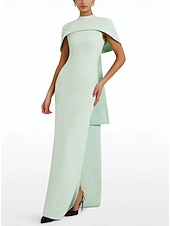 preiswerte ROT-rotes Etui-Abendkleid, elegantes Kleid, formelle Schleppe, ärmellos, Rundhalsausschnitt, Stretch-Crêpe mit Schleife(n), 2025