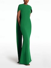 preiswerte GRÜN-Schlanke Abendrobe Elegantes Kleid Formell Sweeper  Bürstenbahn Ärmellos Juwel-Ausschnitt Stretch-Crêpe mit Schleife(n) 2025