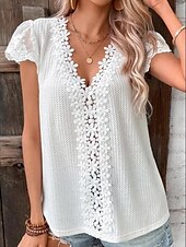 voordelige Kant Tops-Overhemd Blouse Geklede topjes Dames Wit Effen Kant Straat Dagelijks Modieus V-hals Normale pasvorm S