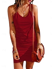 ieftine Rochii de soare-Pentru femei Rochie casual Rochie Mini Cu Pliuri Dată Vacanță Șic Stradă De Bază Bretele Spagheti Fără manșon Negru Roșu Vin Kaki Culoare