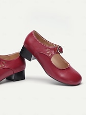olcso Block Heels-női bordó mary jane pumpák - klasszikus alacsony sarkú ruhacipő