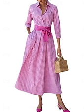 economico Abiti da ufficio-abito camicia da donna abito casual abito lungo maxi data vacanza moderno casual colletto camicia allacciatura bottone manica lunga estate primavera vestibilità regolare plaid