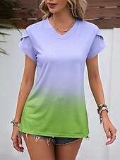 voordelige Kunst &amp; Design t-shirt-Dames T-shirt Kleurgradatie Modieus Modern Korte mouw V-hals Normale tops Dagelijks Afdrukken Blozend Roze blauw Paars Fuchsia Zomer