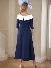 preiswerte Bodenlänge-A-Linie Brautmutterkleid Eleganter V-Ausschnitt Tee-Länge Stretchstoff Halbarm mit Farbblock 2025 kostenlose Maßanfertigung