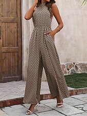olcso nyaralás jumpsuit-Női Szabályos Jumpsuitek Utcai sikk Mértani Ujjatlan Állógallér Zseb Nyomtatott Utca Napi Normál Sárgabarack Nyár