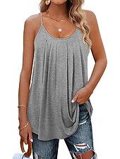 abordables Débardeurs et camisoles femme-Débardeur pour femmes uni vacances hawaïen décontracté sans manches col rond hauts réguliers décontractés plage noir blanc vert clair rose vin été printemps
