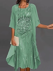 cheap Dress Sets-Women&#039;s Dress Set Chiffon Dress Formal Geometric Print Long Dress Maxi Dress Half Sleeve Crew Neck Party Wedding Guest Pink Blue Green Summer Fall Regular Fit