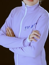abordables Roupa de Treino de Patinação Artística-Figure Skating Fleece Jacket Figure Skating Pants Figure Skating Jacket with Pants Women's Girls' Ice Skating Jacket Tights Outfits Black Dusty Rose Light Purple Patchwork Thumbhole Spandex Stretchy