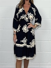 levne Boho šaty-Dámské Mini šaty Letní šaty Boho šaty Vinobraní Geleneksel Nízkohlavicové rukávy Denní Rande Běžný Grafika Poloviční rukáv Do V Černá Vodní modrá Trávová zelená Meruňková Léto Podzim