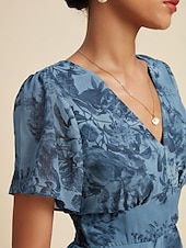 ieftine rochie casual cu imprimeu-rochie de nunta dama rochie florala rochie de vara rochie lunga rochie maxi albastru maneca scurta flori flori/plante decolteu in v talie elastica imprimare primavara &amp;amp; vara decolteu in v-fata