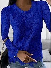 preiswerte Elegante Oberteile-Hemd Bluse Elegante Oberteile Damen Weiß Rosa Wein Glatt Spitze Strasse Täglich Modisch Rundhalsausschnitt Regular Fit S