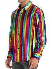 preiswerte Oberteile-Disko 1980er Glänzend Metallisch Bluse / Hemd Maskerade Disco Einfarbig Herren Karnevalskostüm Maskerade Party / Abend Pride Parade Pride-Monat Erwachsene Hemd