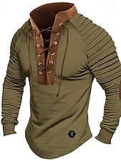 economico magliette di base-Per uomo Maglietta Camicia a Maniche Lunghe Manica Lunga Colletto Mao Primavera &amp; Autunno Blocco di colori Sottile pieghettato Moda Designer Essenziale Patchwork Coulisse Vacanza Streetwear Uscire