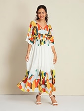 בגדי ריקוד נשים המקסי שמלת מקסי לבן חצי שרוול הדפסים גרפיים קשירה מאחור קיץ קיץ & אביב צווארון V חופשה יום יומי קז'ואל S M L זול הדפס שמלת קז'ואל-בגדי ריקוד נשים המקסי שמלת מקסי לבן חצי שרוול הדפסים גרפיים קשירה מאחור קיץ קיץ & אביב צווארון V חופשה יום יומי קז'ואל S M L