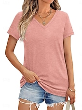 economico T-shirt semplice-Per donna maglietta Tinta unica Liscio Basic Essenziale Informale Manica corta A V Top regolari Giornaliero Stampa Rosa Estate