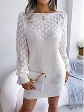 ieftine Rochii tricotate-Pentru femei Rochii Tricot Rochie Mini Elegant Stilat Simplu Zilnic Stil Nautic Manșon Lung 2023 Potrivire Largă Alb Roz Îmbujorat Albastru piscină S M L