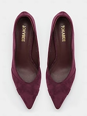 ieftine Formal-pantofi cu toc pisoi din piele intoarsa visiniu cu detaliu de noduri incrucisate pentru o tinuta eleganta si formala