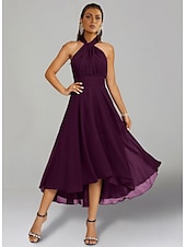 abordables Robes pour invitées de mariage-Robes de Mariage Invité A-Line Robe Élégante Formelle Fête de Mariage Longueur Thé Sans Manches Une Épaule Invité de Mariage Automne Chiffon avec Fronces 2025