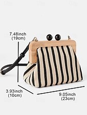 olcso Retikülök és estélyi táskák-női csíkos vászon crossbody táska – retro favázas kis válltáska állítható pánttal – fekete és bézs, ideális hétköznapi kirándulásokhoz és utazásokhoz