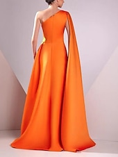 preiswerte SCHWARZ-A-Linie Abendkleid Elegantes Kleid Formal Bodenlang Ärmellos Ein Schulter Tasche Satin mit Rüschen Maskeradenkleid 2025