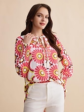 economico camicie, top e camicette-camicia con scollo a V e stampa floreale in raso