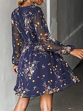 preiswerte Elegante Blumenkleider-Damen Freizeitkleid formelles Kleid Blumendruck V-Ausschnitt Minikleid stilvoll lässig täglich Date Langarm Sommer
