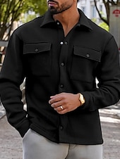 cheap Men&#039;s Jackets &amp; Coats-Men&#039;s Shirt Jacket Transition Jacket Daily Lightweight Pocket Spring Plain Streetwear Lapel Regular Black Light Grey Dark Gray Jacket