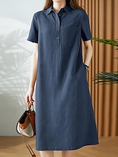 olcso Nagy méretű termékek kollekciója-Női Extra méret Ív Ingruha Sima Hosszú ruha Maxi ruha Rövid ujjú Állógallér Divat Napi Medence Nyár L XL 2XL 3XL 4 XL