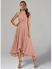 abordables Robes pour invitées de mariage-Robes de Mariage Invité A-Line Robe Élégante Formelle Fête de Mariage Longueur Thé Sans Manches Une Épaule Invité de Mariage Automne Chiffon avec Fronces 2025