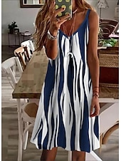 abordables Robes Rayés et Géométriques-Femme Robe mi-longue Robe casual Robe à Bretelles Mini-robe Robe d&#039;été mode basique Sexy Vacances du quotidien Rendez-vous Standard Rayé Sans Manches Col V Noir Vin Bleu Vert Eté Printemps