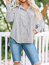 voordelige Vrouwen Werk Tops-dames overhemd blouse casual gestreept knopen zak lange mouw normale tops overhemd kraag dagelijks zwart blauw lente&amp;amp;  val