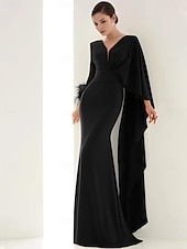 billiga GRÖN-Strandbröllop svart grön sjöjungfru kvällsklänning elegant klänning formell höst golvlängd lång ärm V-hals chiffon med fjädrar rynkade volanger 2025