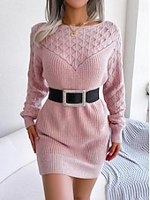ieftine Rochii tricotate-Pentru femei Rochii Tricot Rochie Mini Elegant Stilat Simplu Zilnic Stil Nautic Manșon Lung 2023 Potrivire Largă Alb Roz Îmbujorat Albastru piscină S M L