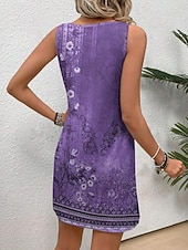 olcso Boho ruhák-Női Mini Ruha Kicsi Ruha Napernyő Ruha Tank Ruha Nyári Ruha Stílusos Hétköznapi Vakáció Napi Ünnepi Laza Illeszkedés Virágos Ujjatlan Kerek Nyak Kék Lila Zöld Nyár