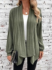 cheap Cardigans &amp; Outerwears-Women&#039;s Cardigan Coat Daily Solid Color Ribbed Open Front Knitted Long Sleeve Regular Tops Knit Daily Blue Purple Spring Fall