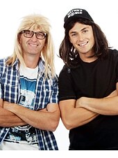 tanie Peruki historyczne-Peruka Garth z lat 90-tych gitarzysta rocker blond mullet peruka dla mężczyzn punk heavy metal blond mullet peruki kompatybilne z peruką Garth na karnawał Halloween