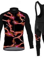 cheap Men's Clothing Sets-Men's Cycling Jersey with Bib Tights Long Sleeve Mountain Bike MTB Road Bike Cycling Spring Autumn / Fall Red Blue Purple Lightning Bike Sweat wicking Comfortable Breathable Spandex Sports Clothing